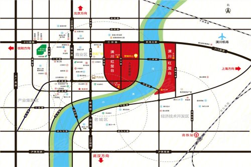 路苏湾大桥西南,雄踞潢川中区水脉,城市未来发展区域,环城路,二环路等