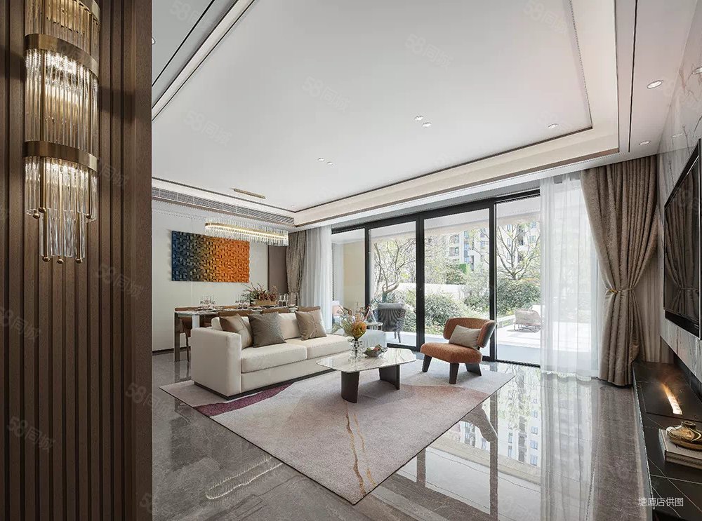 客厅采用当下流行的无主灯设计,沿袭现代风的简约,表现出低调却不失高