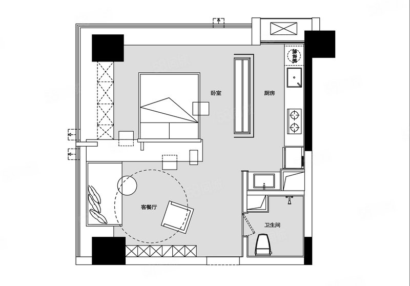 526平黑白灰简约风单身公寓
